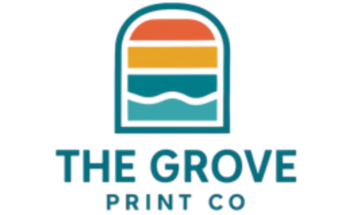Logo of The Grove Print Co with colorful design on a white background